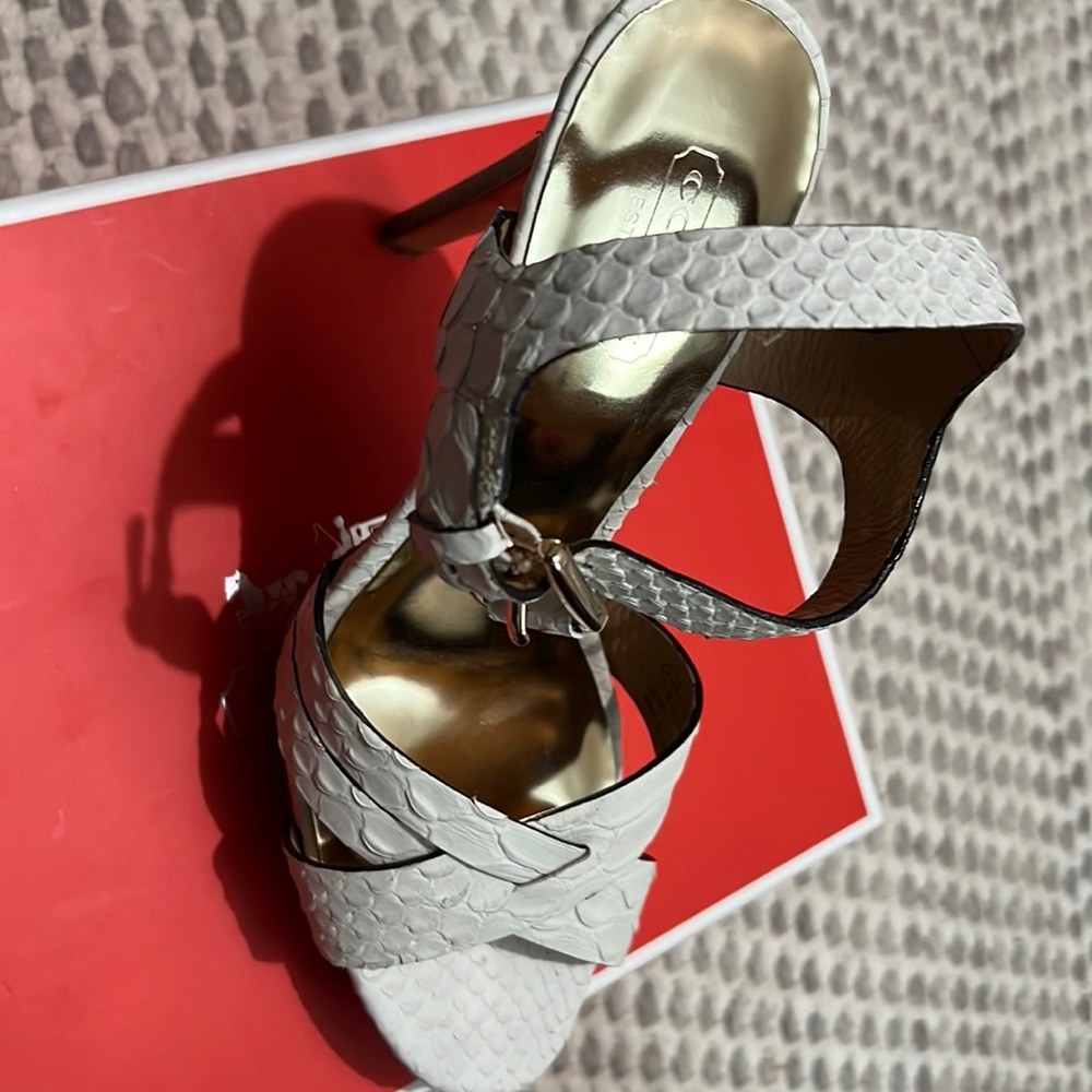 Coach White Textured Leather Strappy High Heel Sandals
